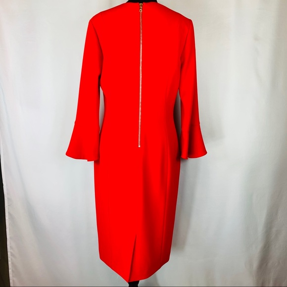 Kimora Lee Bell Sleeve V-Neck Red Cocktail Dress - Picture 2 of 7